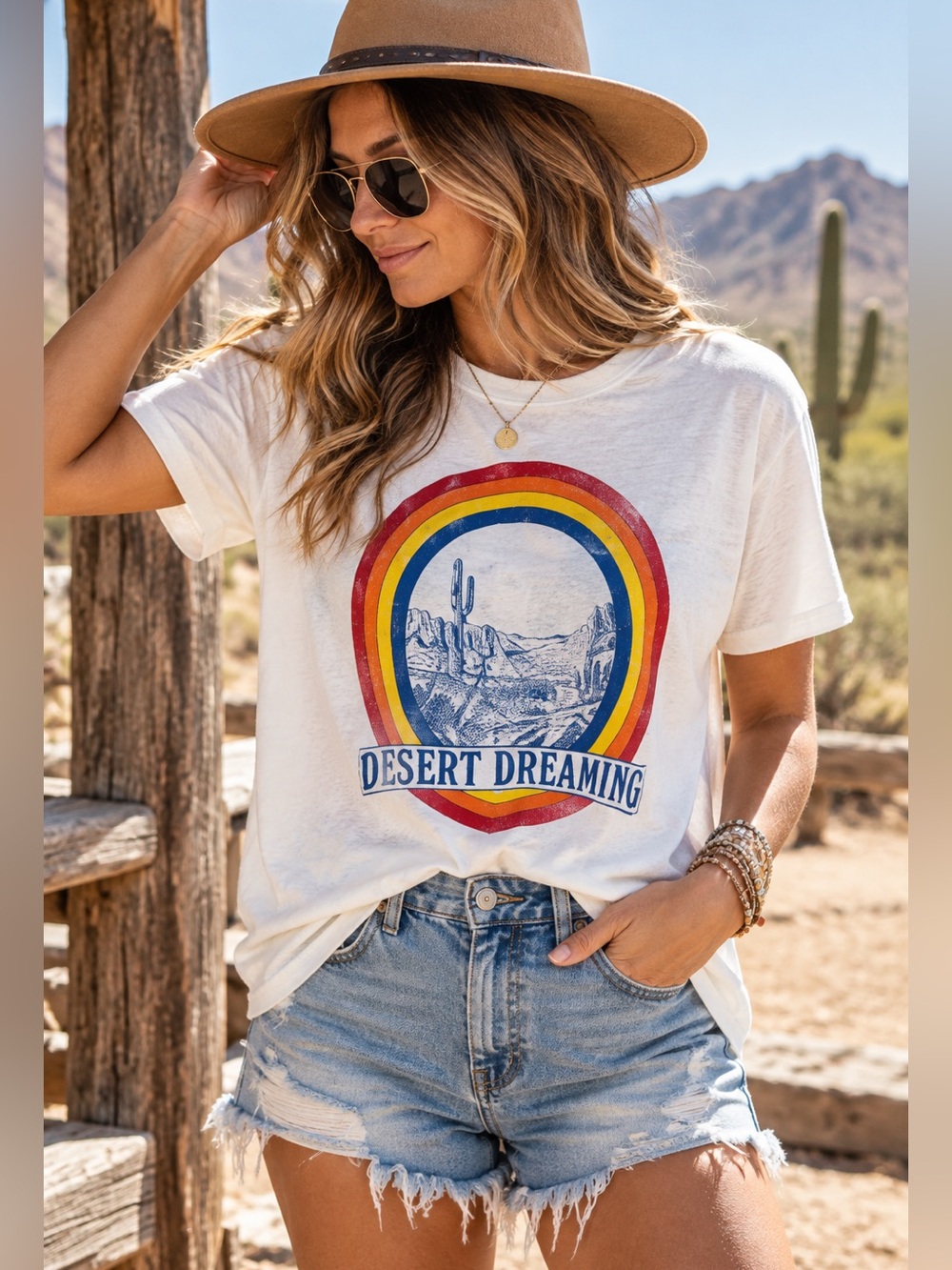 Wrangler Desert Dreaming Rainbow Western Graphic Tee White Large